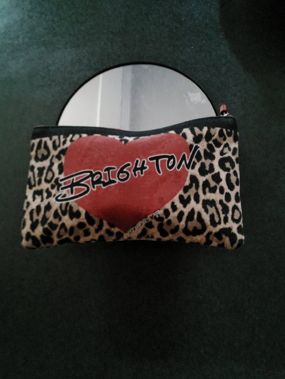 Brighton Leopard Print Heart Zip Pouch in Red and Brown